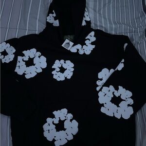 Black Hoodie with White Floral Pattern